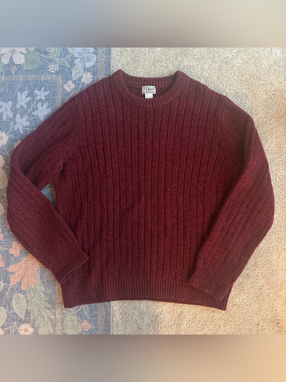 L.L. Bean Men's Crewneck Ribbed Sweater - Wine